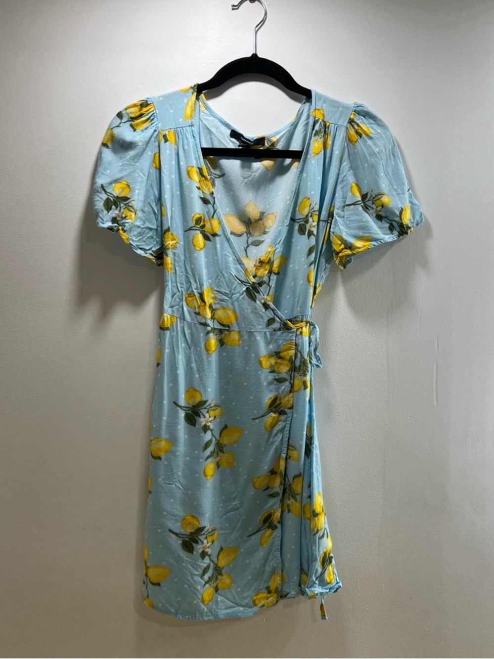 Forever 21 Light Blue Lemon-Print Wrap Dress